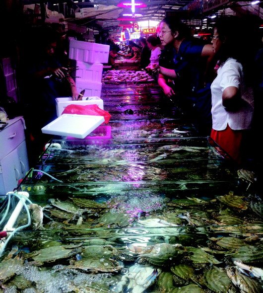 凌晨探海鲜市场 售价每斤30元的海蟹涨到50元