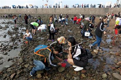 青岛海边吸引众人游玩 外地游客：青岛人真幸福