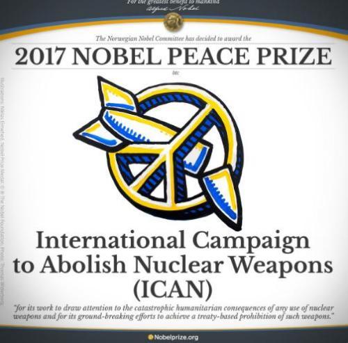 “国际废除核武器运动”获得2017诺贝尔和平奖