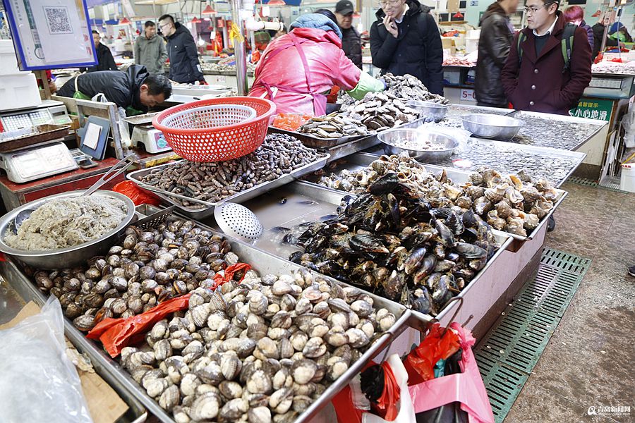 高清:腊月里逛市场买海鲜 种类太多看花眼