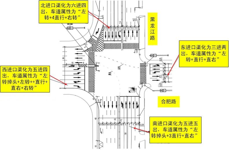 黑龙江南路,合肥路路口已渠化为标准十字路口