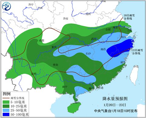 1月21日-22日，湖南、贵州的部分地区将出现冻雨天气。
