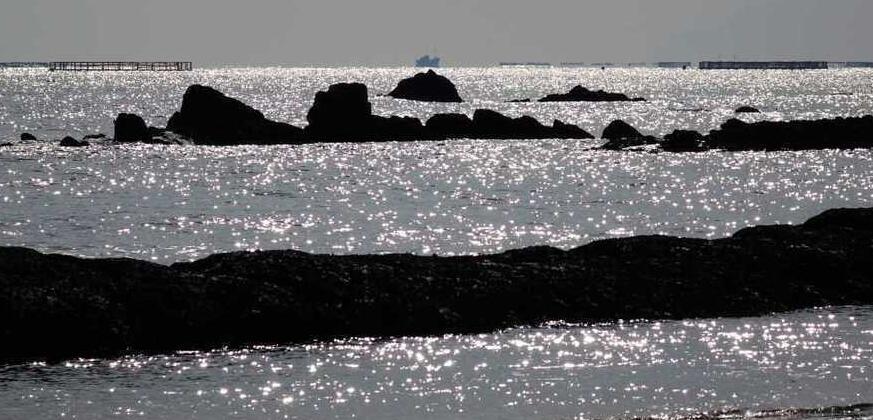 实拍天文大潮下的青岛海景 空旷静美
