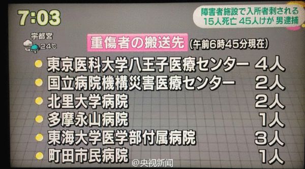 日本发生持刀袭击事件 已致15人死45人伤(图)