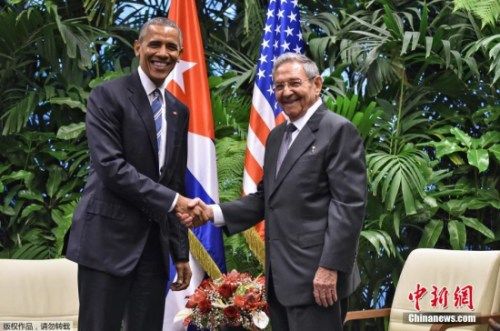 2016年3月21日，美国总统奥巴马与古巴领导人劳尔·卡斯特罗会晤。