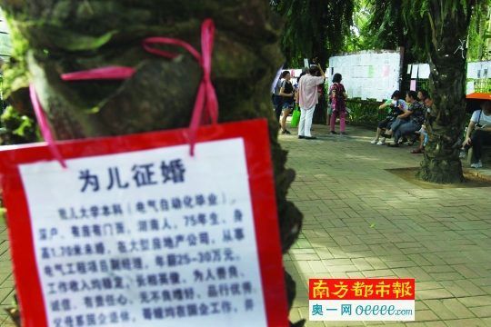 7月14日下午，莲花山公园，贴着相亲资料的婚介角