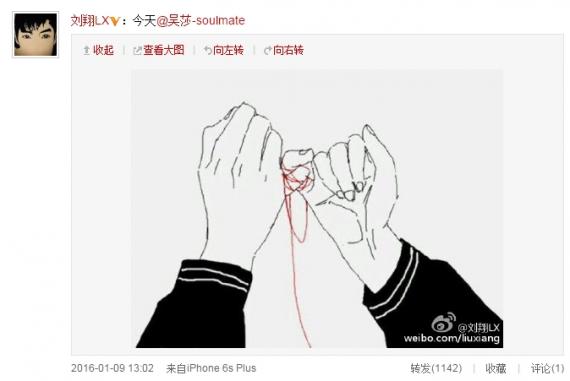 刘翔微博发牵手红线图 疑公布与前女友吴莎恋情