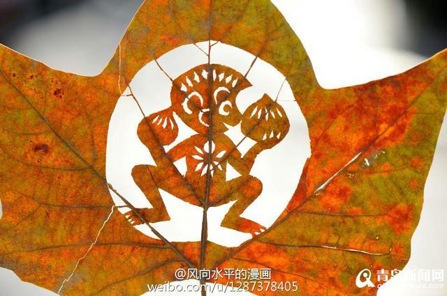 青岛网友创作猴年叶子画 美猴王惟妙惟肖(图)