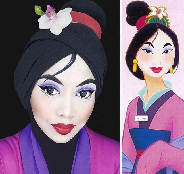 美女化妆师用头巾变身迪斯尼公主 技术高超