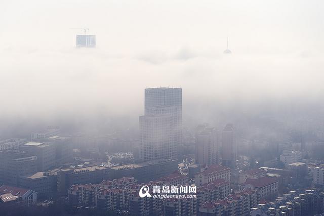 青岛现平流雾景观 高楼若隐若现美如画