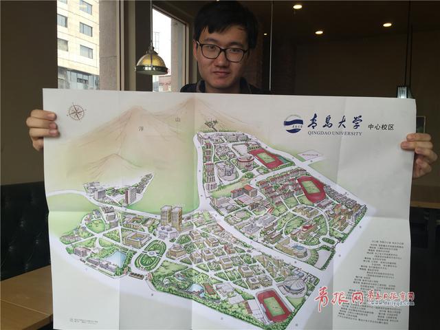 组图:大二学生手绘青大校园文化地图 Q萌可爱