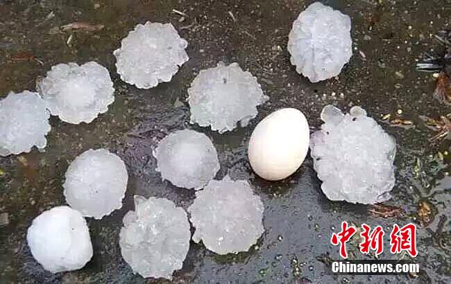 南方多地暴雨洪水 湖南降下&apos;鸽子蛋&apos;大冰雹