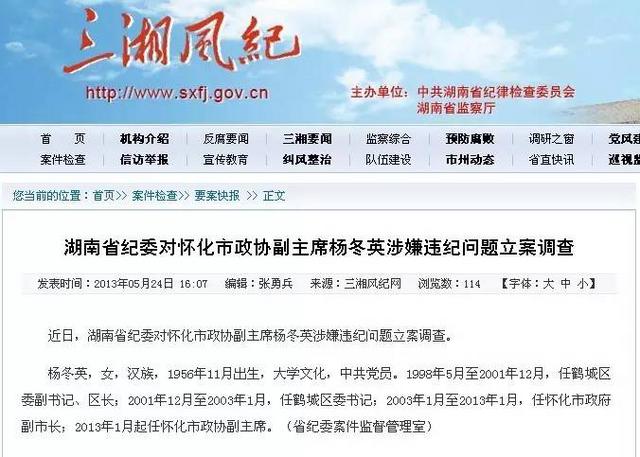 杨冬雪被查通报