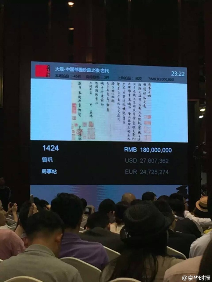 曾巩唯一传世墨迹卖出2.07亿元 共124字(图)