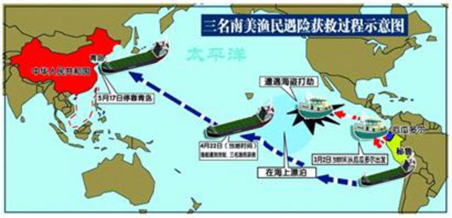 南美渔民遇海盗打劫 坐货轮越太平洋到青岛(图) 南美渔民遇海盗打劫 坐货轮越太平洋到青岛(图)