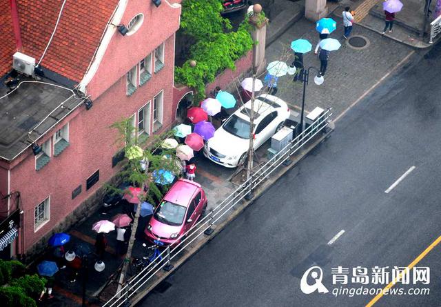 雨天行人撑伞过斑马线 谱写曼妙雨中曲