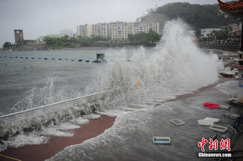 台风“妮妲”袭击深圳 海边掀数米的巨浪