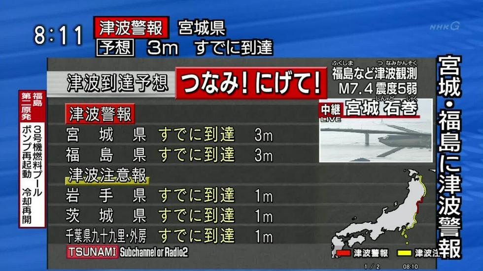 日本福岛7.4级地震：引发海啸 部分核设施停运