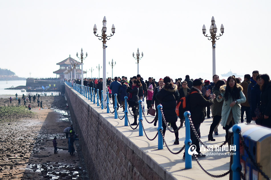高清：春节栈桥人气旺 低温挡不住游客脚步