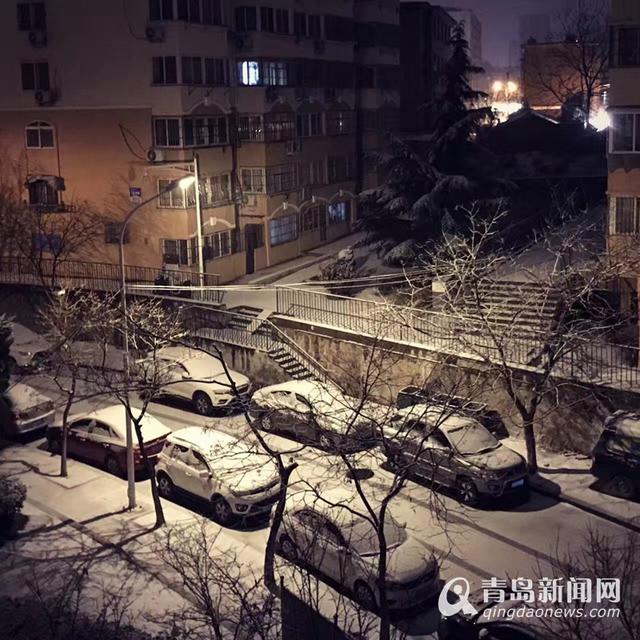 下雪啦!青岛迎风花雪夜 今天路上开慢点