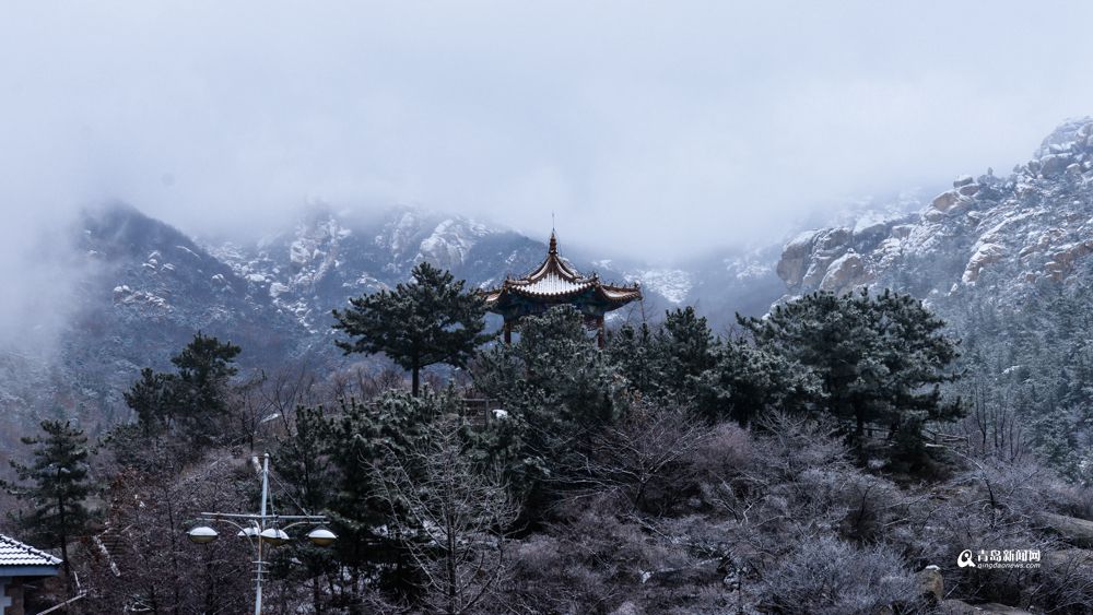 雪中崂山似水墨画 2月青岛一派北国风光