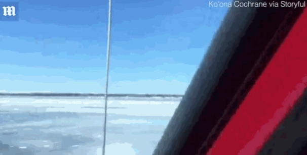 情侣在冰冻湖面上开车