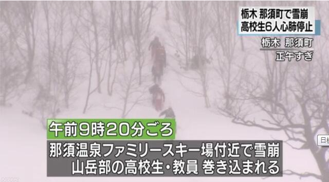 日栃木县一滑雪场发生雪崩 6名高中生心肺停止