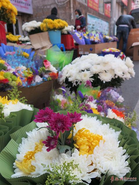 清明文明祭扫深入人心 素雅菊花花市热销