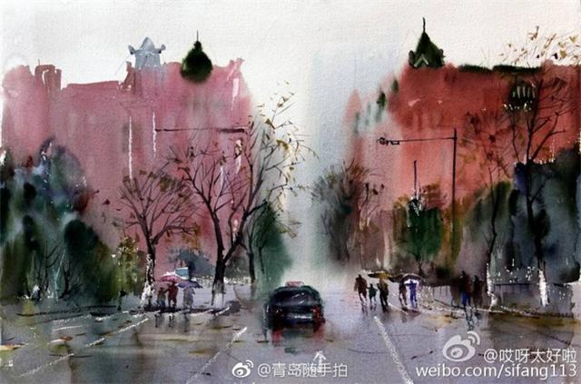 当水彩画遇上雨中青岛 烟雨迷蒙醉人心