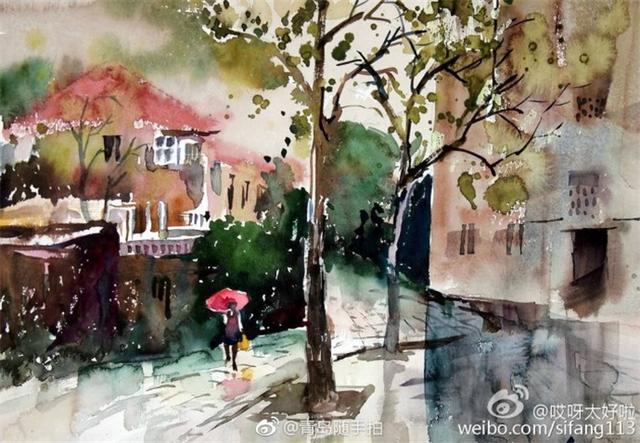 当水彩画遇上雨中青岛 烟雨迷蒙醉人心