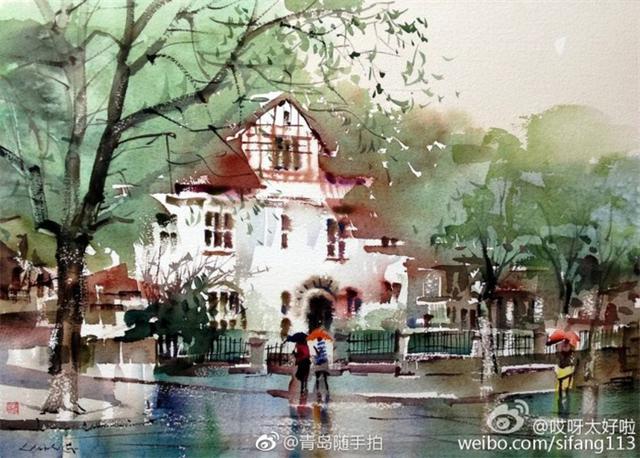 当水彩画遇上雨中青岛 烟雨迷蒙醉人心