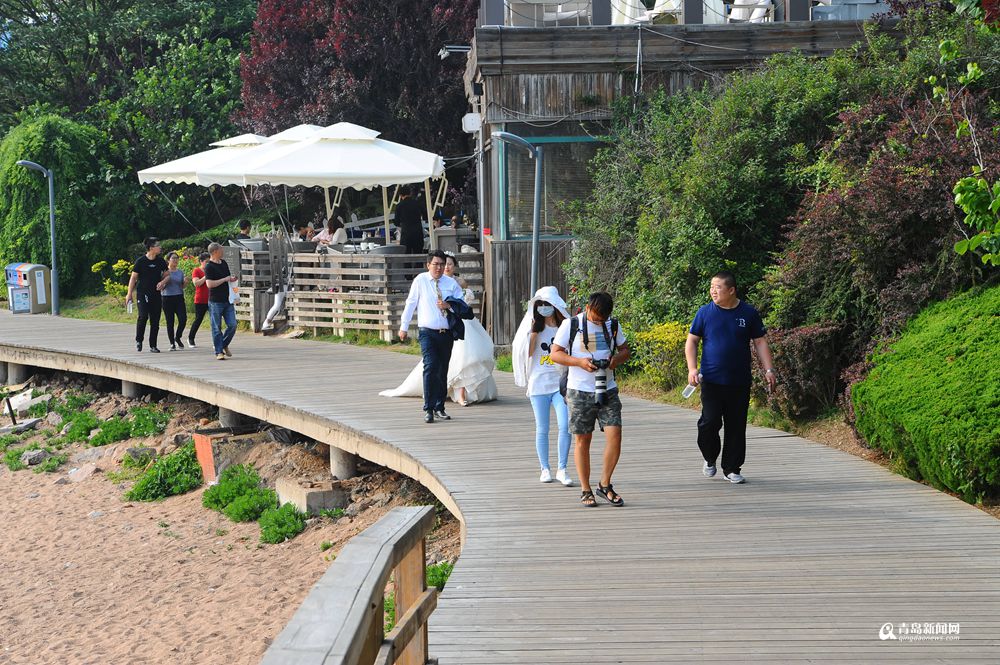 高清：实拍夏日青岛八大关 拍婚纱的新人鼓了