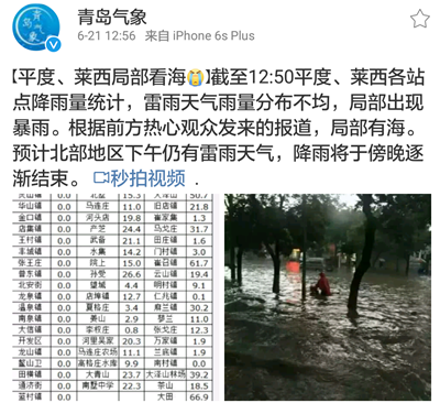 辟谣:网传今天青岛有特大暴雨 市气象局:假的