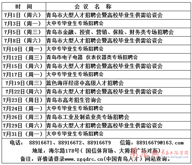 青岛人才市场7月招聘会安排出炉 找工作莫错过