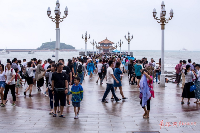 雨中游客热情不减 栈桥景区人气依旧爆棚(图)